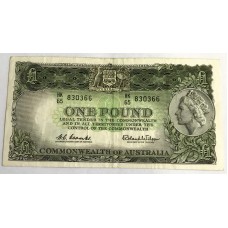 AUSTRALIA 1961 . ONE 1 POUND BANKNOTE . COOMBS/WILSON . LAST PREFIX HK65